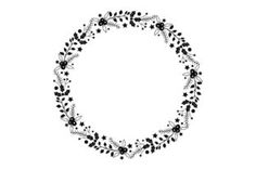 the letter o is made up of small black flowers and leaves on a white background