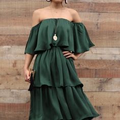 Beautiful Green Off The Shoulder Ruffle Maxi Dress. Gorgeous In Person Has Elastic Bands On The Shoulder And All Over The Dress So You Can Size It Up M Can Fit L And L Can Fit Xl Beautiful Summer Color Green Off-shoulder Ruffled Midi Dress, Green Off-shoulder Midi Dress With Ruffles, Green Midi Ruffle Dress, Green Midi-length Ruffle Dress, Flowy Green Midi Dress With Ruffles, Chic Green Ruffle Sleeve Dress, Flowy Ruffle Dress For Brunch, Green Ruffle Dress For Brunch, Ruffle Maxi Dress