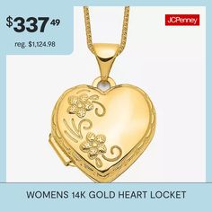 Features: Quick ShipJewelry Closure: Spring Ring ClaspLink Construction: SolidShape: HeartMetal Color: YellowChain Length: 18 InchChain Width: .5 MillimetersPendant Length: 21mmPendant Width: 16mmChain Construction: BoxCare: Wipe CleanMetal: 14k GoldNecklace Type: Locket NecklacesCountry of Origin: Imported 14k Gold Locket Jewelry For Valentine's Day, Yellow Gold Diamond Cut Jewelry For Mother's Day, Valentine's Day 14k Gold Locket Jewelry, Valentine's Day 14k Gold Jewelry With Hallmark, Fine Jewelry Stamped 14k For Valentine's Day, 14k Stamped Jewelry For Valentine's Anniversary, Heart Shaped 14k Stamped Jewelry For Valentine's Day, 14k Stamped Jewelry For Anniversary On Valentine's Day, Fine Jewelry For Valentine's Day With Hallmark