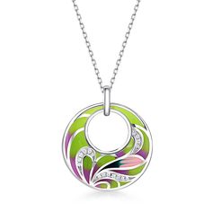 Add a pop of color to your look with the flower enamel necklace. An unusual silver necklace finished with a pendant of mixed coloured enamel circle set in a flower design. A tonal combination of colours make this a very versatile necklace to wear with lots of different outfits.Carat Weight: 0.225 ctStone Size: 1,1.2 mmNumber of Stones: 17 Stone Shape: RoundStone Color: Diamond WhiteWeight: 4.93 gWidth: 25 mmHeight: 28.8 mmThickness: 5.3 mmMaterial: 925 SilverStone Type: Jeulia® StonePlating Colo Multicolor Enamel Round Pendant Necklace, Enamel Round Pendant Necklace, White Gold Enamel Necklaces, White Gold Enamel Round Pendant Necklace, Dreamy Garden, Silver Jewelry Set, Classic Necklace, Enamel Necklaces, Silver Jewellery Sets