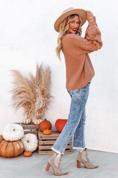 Kick off the fall season in ourTextured Knit Sweater with Lantern Sleeves.Rendered in afuzzy knit yarn with an O-neckline.lantern sleeves with drop shoulders. and a loose fit.Pair this fall sweater with ripped jeans. a cool hat. and your favorite boots! Cool Hat, Textured Knit Sweater, Fall Bucket List, Vintage Jumper, Camel Sweaters, Sweater Trends, Ribbed Mini Dress, Favorite Boots, Fall Sweater