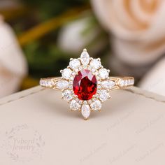 "Please confirm your US size when you make an order) ❤Jewelry Details -Gold Type:  Solid 10K Gold / Solid 14K Gold / Solid 18K Gold  / Platinum (Choose One in Material Option) - Center Stone: Lab Created Ruby  5*6.5mm, Approximately 0.8ct Color: 5A Clarity: VVS Cut: Oval Cut / 3EX - Side Stones: Moissanite Moissanite Total Carat Weight: Approximately 0.86ct Color: DEF Clarity: VVS1 Cut: Round Cut, Marquise Cut Band Width: Approximately 1.6mm SKU: YR0806-3 ~*-*~Purchase Guarantee: - All our jewelry is handmade, and each process is refined. - 14 Day Refund Guarantee. - All our products are Free Shipping. - Free Gift Box&Packing. ~*-*~Please contact us if you need service: 1. Ring Resizing. 2. Metal Change(PT950/10k/14k/18k White/Yellow/Rose Gold). 3. Engraving ring (less than 10 letter). 4. Anniversary Ruby Ring With Moissanite In Round Cut, Red Cluster Ring With Brilliant Cut For Anniversary, Anniversary Ruby Ring With Moissanite Center Stone, Red Cluster Ring With Brilliant Cut For Promise, Red Brilliant Cut Cluster Ring For Promise, Ruby Moissanite Ring With Center Stone For Anniversary, Anniversary Ruby Ring With Round Cut Moissanite, Red Cluster Ring With Brilliant Cut For Wedding, Red Brilliant Cut Cluster Ring For Wedding