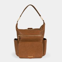 the tan leather shoulder bag with two compartments