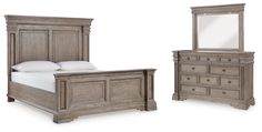 a bed, dresser and mirror are shown in two different positions on a white background