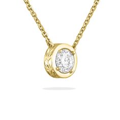 14K Yellow Gold Maile Scroll Necklace with a 1/2 Carat I SI2 Solitaire Diamond. The necklace measures approximately 17". Classic 14k Yellow Gold Solitaire Necklace, 14k Yellow Gold Solitaire Necklace For Formal Events, Formal 14k Yellow Gold Solitaire Necklace, Formal Fine Jewelry Yellow Gold Solitaire Necklace, Yellow Gold Solitaire Necklace For Formal Events, Formal 14k Gold Diamond Necklace, Formal Yellow Gold Solitaire Necklace, Yellow Gold Solitaire Necklace In 14k Brilliant Cut, Yellow Gold Solitaire Necklace With Diamond Cut