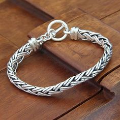 Sterling silver braided bracelet, 'Connected Lives' - Sterling Silver Braided Chain Bracelet Silver Braided Bracelet, Womens Bracelet, Jewelry Bracelets Silver, Silver Jewels, Braided Bracelets, Toggle Clasp, Silver Man, Silver Bracelets, Sterling Silver Bracelets