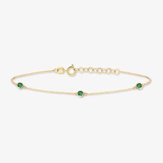 "Meet with our emerald station bracelet which is the symbol of hope that brings joy and vitality for your spirit. STATION*EMERALD*BRACELET ‣ 2 Years Warranty ‣ Free Express International Shipping ‣ Free returns within 30 days from the order date Features * Made to Order. * Material: Solid Gold (real solid gold, no gold-filled or no gold plated material) * Gold KT: 14K * Choice of Gold Color: Yellow Gold, Rose Gold, White Gold * Gem Stone: Genuine Emerald * Emerald-Cut: Round * Number of Stones: