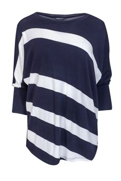 Current Boutique-Lafayette 148 - Navy & White Striped Dolman Sleeve Top Sz S Navy Cotton Marine Style Tops, Navy Marine Style Cotton Top, Casual Oversized Boat Neck Top, Navy Long Sleeve Marine Top, Marine Style Cotton Tops For Summer, Summer Marine Style Cotton Tops, Striped Nautical Tops For Summer, Nautical Striped Tops For Summer, Navy Relaxed Fit Tops For Spring