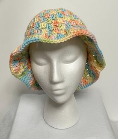 Handmade 100% cotton soft rainbow crochet bucket hat. A hat that will fit with a lot of colors.  Made using Big Twist Favorite Cotton.  Pattern used to make this hat is a YouTube tutorial by Knotting Hook Crochet. Hook Crochet, Big Twist, Crochet Bucket, Crochet Bucket Hat, Rainbow Crochet, Wedding Gift Baskets, Youtube Tutorials, Bucket Hats, Crochet Hooks