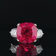 GORGEOUS VINTAGE 14K WHITE GOLD ENGAGEMENT RUBY RING CENTER LAB GROWN RUBY IN CUSHION SHAPE WEIGHT 9.23CARAT size 12x12MM GORGEOUS GEMSTONE RED RUBY IN CUSHION SHAPE. VERY NICE CUT ,LIVELY STONE.CLEAN ,GORGEOUS COLOR ,VERY BRILLIANT AND SPARKLY. SIDE SET TWO ROUND NATURAL DIAMONDS WEIGHT 1.37CT SIZE 5.7MM H-SI1 SPARKLY DIAMONDS LIVELY BRILLIANT, NICE CUT WHITE BRIGHT STONES. RING size 7 RESIZABLE Retail value $7,500 net. Appraisal available Night Luxe, Champagne Diamonds Engagement, Vintage Gold Engagement Rings, Golden Rings, Filigree Engagement Ring, Mercedes Maybach, White Gold Engagement Ring, Golden Ring, Sparkling Rings