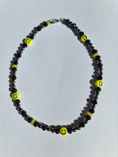 Trendy Black Beaded Necklaces With Round Beads, Handmade Black Beaded Bracelets For Rave, Trendy Black Beaded Necklace Gift, Casual Black Beaded Choker Necklace, Trendy Black Necklace With Colorful Beads, Black Necklaces With Round Letter Beads, Casual Black Beaded Necklace With Colorful Beads, Adjustable Black Rave Style Choker, Black Beaded Necklace With Letter Beads