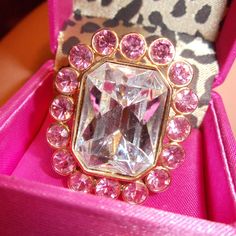 Original Betsey Johnson Ring Princess Bling Huge Rhinestone Crystal Pink And Clear With Gold Colored Band Statement Piece New In Box With Tags. Great Gift! Pre Bankruptcy Piece Tea Party Mermaid Unicorn Dollbaby Barbie Pink Rings With Sparkling Stones For Formal Events, Luxury Pink Crystal Jewelry, Luxury Pink Jeweled Jewelry, Pink Party Rings Fine Jewelry, Pink Ring With Sparkling Stones, Pink Jeweled Rings For Party, Pink Jeweled Party Rings, Glamorous Pink Jewelry For Anniversary, Pink Jeweled Wedding Ring