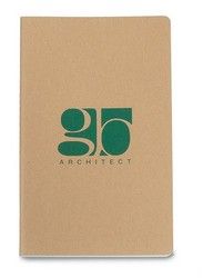 a brown notebook with the logo of an architectural company on it's front cover