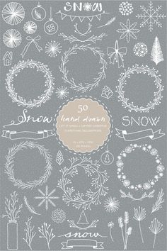 50 hand drawn winter wreaths