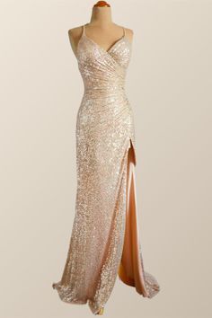 Pink Champagne Prom Dress, Shimmer V-neck Evening Dress For Gala, Elegant Evening Dress With Glitter And Sweetheart Neckline, Glitter Evening Dress With Sweetheart Neckline, Elegant Glitter Evening Dress With Sweetheart Neckline, Formal Glitter Evening Dress With Fitted Bodice, Glittering Gold Evening Dress, Glamorous Spaghetti Strap Gala Dress, Glamorous Spaghetti Strap Evening Dress For Gala