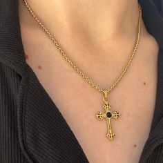 The Saint Necklace 🤍 Featuring a unique gold cross of your choice and an 18k gold plated stainless steel woven chain. Shower proof!  I tried to show both colors in various settings with different lighting- they both feature a cz crystal (choose between champagne and black)  Unisex & tarnish proof- choose desired length at checkout 🖤 each will come with an extender for adjustability.  Made with love Big Cross Necklace, Richy Rich, Cross Accessories, Saint Necklace, Big Cross, Steel Cross, Woven Chain, Holy Cross, Chains Necklaces