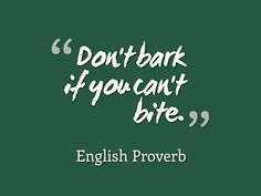 an english prove with the words don't bark if you can't bite