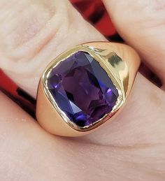 Wide Gold Band, Rectangle Ring, Purple Rings, Tanzanite Gemstone, Men's Jewelry Rings, Timeless Accessories, Purple Hues, Gold Band, Purple Amethyst