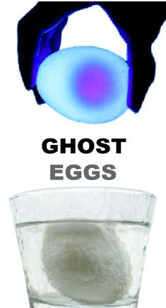 an egg in a glass bowl with the words ghost eggs above it and below it