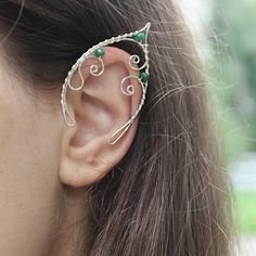 A of cuffs from the elf's ear are made of silver plated  wire and czech beads.The piece is covered with metal, which protects the lacquer. No piercing required. Made for ears of medium size, for larger or smaller ears this pair can be made to order. Another metal (copper, brass) or beads are also possible if you want to make some design changes. These cuffs are adjustable for ear sizes of 2.1 - 2.7 inches (5.3-6.6 cm). For an ear cuff with a mask or larger size. decorations,Earrings,cuffs,elven Handmade Fantasy Wrap Earrings As A Gift, Handmade Elven Earrings For Gift, Adjustable Fantasy Wrap Earrings As Gift, Adjustable Fantasy Wrap Earrings For Gift, Handmade Fantasy Wrap Earrings, Silver Elven Earrings For Gift, Silver Elven Earrings As Gift, Elven Style Silver Earrings For Gift, Handmade Adjustable Fantasy Ear Cuff