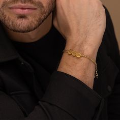 Get your man something personal and stylish for a special occasion.  Introducing our beautifully crafted Dad Bracelet With Kids Names, a sentimental piece that celebrates the loving bond between a father and his children. This personalized bracelet is carefully handcrafted with precision and love, featuring delicate circle pendants that can be customized with the names of his beloved little ones. Each circle represents a precious child, making it a heartfelt keepsake that he will cherish forever Father's Day Gold Bracelet Jewelry, Modern Jubilee Bracelet Jewelry For Father's Day, Gold Bracelet Jewelry For Father's Day, Father's Day Gift Bracelet Strap Jewelry, Gold Bracelets For Father's Day Anniversary, Gold Bracelets For Anniversary On Father's Day, Modern Gold Bracelets For Father's Day, Elegant Stainless Steel Bracelets For Father's Day, Father's Day Jubilee Bracelet Jewelry