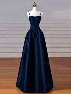 Long Spaghetti Strap Dress, Satin Long Prom Dress, Prom Dress Inspo, Prom Dresses Simple, Spaghetti Strap Prom Dress, Prom Dress Inspiration, Pretty Prom Dresses, Formal Party Dress, A Line Prom Dresses