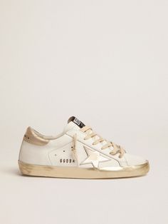 Super-Star sneakers with gold sparkle foxing and metal stud lettering Golden Family, Gold Fox, Dr Shoes, Exclusive Sneakers, Golden Goose Sneakers, Shoe Inspo, Golden Goose Shoes, Star Sneakers, Super Star