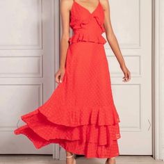 Please Message Me With Any Questions And Check Out My Other Items To Bundle And Save Red Tiered Maxi Dress With Ruffles, Flirty Red Maxi Dress For Spring, Red Tiered Ruffle Maxi Dress, Red Tiered Ruffle Midi Dress, Red Tiered Midi Dress With Ruffles, Red Tiered Maxi Dress For Spring, Red Tiered Midi Dress For Summer, Red Tiered Skirt Maxi Dress For Spring, Red Tiered Midi Dress For Spring