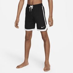 When basketball style meets swim technology—and they get along great. These swim shorts feature a mesh lining and a stretchy waistband with lace-up tabs for a comfortable fit in or out of the water. The pockets use mesh for quick water drainage, making these perfect for any water activity. Sporty Black Swimwear With Built-in Shorts, Casual Nike Bottoms For Poolside, Nike Nylon Moisture-wicking Swimwear, Nike Beachwear Shorts For Swimming, Nike Moisture-wicking Short Swim Trunks, Nike Moisture-wicking Swim Trunks, Nike Bottoms For Poolside And Beach Season, Black Drawstring Swim Trunks For Beachwear, Nike Sporty Bottoms For Poolside