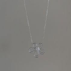 Style: Advanced Sense Silver Flower Shaped Diamond Necklace As Gift, Silver Diamond Necklace With Flower Shape, White Cubic Zirconia Necklace In Flower Shape, Flower Shaped Cubic Zirconia Necklaces With Diamond Accents, Silver Diamond Necklace With Flower Shape For Gift, White Cubic Zirconia Necklaces With Flower Shape, Sterling Silver Necklace With Diamond Accents In Flower Shape, Silver Diamond Necklace With Flower Design, Silver Diamond Necklace With Flower Accents