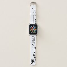 An Apple watch band gift for a PhD graduate with a white and black color scheme. It shows their degree and year. Simply customize this watch band, add it to your cart, and give them a keepsake that they can wear out into the world.

Grad Name PhD Graduation Apple Watch Band
Holidayday Design   |   ©Melissa Patton - Designer White Rectangular Watch For Gift, Rectangular White Watch As Gift, Rectangular White Watch Gift, Modern White Watch Accessories As Gift, Classic Adjustable White Watch Bands, Classic White Adjustable Watch Accessories, Classic Adjustable White Watch Accessories, Personalized White Watch Bands For Gift, Personalized White Watch Bands As Gift