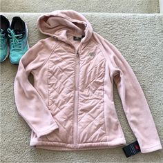 New Balance Hooded Fleece Jacket. Fabulous Cold Weather Staple. Blush/Pink Color. Long Sleeves. Puffer Material Detail In Front. Hooded. Full Front Zip. Pockets. Laying Flat Approx 25” Shoulder To Hem, Approx 19” Pit To Pit. 100% Polyester. Size S. Nwt. Pink Outerwear With Drawstring Hood For Cold Weather, Pink Drawstring Hood Outerwear For Cold Weather, Pink Hooded Jacket With Adjustable Hood For Cold Weather, Pink Hooded Winter Jacket For Outdoor Activities, Pink Hooded Jacket For Fall Outdoor Activities, Pink Hooded Jacket For Outdoor Fall Activities, Pink Outerwear With Adjustable Hood For Cold Weather, Pink Hooded Jacket With Drawstring For Cold Weather, Pink Outdoor Hooded Jacket With Adjustable Hood