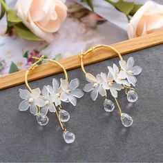 1 Pair Elegant Fairy Flower Tassel Hoop Earrings - Delicate Petal Design, Dangling Tassel Accents, Fashionable Jewelry For Women Real Earrings, Luxury Girl, Tassels Fashion, Alloy Earrings, Clay Jewelry Diy, Cosplay Halloween, Acrylic Flowers, Wedding Jewelry Earrings, Long Pendant