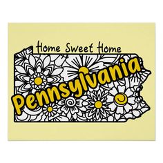 the state of pennsylvania with flowers on it's border is shown in black and white