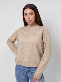 A cozy knitted sweater with a loose silhouette is a must-have for your basic wardrobe during the cold season. Thanks to its laconic design, it is ideally combined with various jeans, classic and leather trousers, and skirts. Looks with contrasting textures look especially impressive, for example, a combination of a melange sweater and a delicate satin dress or copper-length skirt. A calm natural palette (milky, beige, gray, chocolate) matches the muted green shade of a coniferous forest. Universal size 70% cotton 22% acrylic 8% wool Snug Fall Sweater For Everyday Wear, Snug Fall Sweater For Everyday, Winter Workwear Sweater With Soft Texture, Versatile Fall Sweater With Soft Texture, Versatile Soft Texture Sweater For Fall, Fall Workwear Sweater With Soft Texture, Trendy Snug Long Sleeve Sweater, Fall Beige Cropped Sweater In Soft Knit, Beige Crew Neck Cropped Sweater For Winter