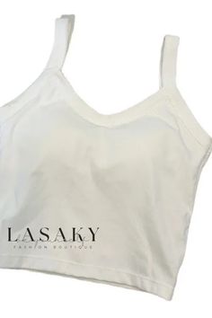 Lasaky - Cotton Spaghetti Strap Top with Bust Support, Seamless Slimming Fit - Perfect for Layering and Versatile Use as an Undergarment Seamless V-neck Summer Tops, White Tops With Built-in Bra And Wide Straps, White Seamless V-neck Top, White Sleeveless Seamless Crop Top, Fitted Seamless Crop Top For Summer, White Seamless Top With Tank Straps, White Seamless Tank Camisole, White Seamless V-neck Camisole, Spring Seamless Cami Crop Top