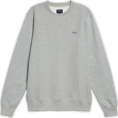 Classic Sweater With Embroidered Logo In Relaxed Fit, Classic Relaxed Fit Sweater With Embroidered Logo, Classic Sweater With Embroidered Logo And Relaxed Fit, Classic Crew Neck Sweater With Embroidered Logo, Classic Crew Sweats With Ribbed Cuffs, Classic Fleece Sweatshirt With Ribbed Cuffs, Classic Relaxed Fit Sweats, Classic Winter Crew Neck Sweats, Classic Fleece Crew Neck Sweatshirt