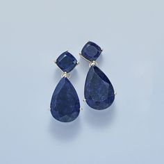 Ross-Simons - 26.50 ct. t. w. Sapphire Drop Earrings in Sterling Silver. An RS exclusive. Our beautiful 26.50 ct. t. w. sapphire earrings have such flair and elan! Pear-shaped dangles swing from square toppers to marvelous effect. Set in sterling silver, the opaque pair wows with deep, rich color. Hanging length is 1 1/8". Post/clutch, blue sapphire drop earrings. Sapphire birthstones are the perfect gift for September birthdays. Art Deco Sapphire Earrings, Khalid Aesthetic, Sapphire Jewelry Set, Iolite Jewelry, Sapphire Drop Earrings, Blue Stone Earrings, Dark Blue Earrings, Blue Sapphire Earrings, Jewelry Kit