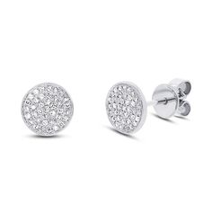 Diamonds Pave Circle Stud Earring - Earrings - White gold - White gold - Azil Boutique Round Diamond Earrings, White Gold Diamond Earrings, Pave Diamond Earrings, White Gold Earrings Studs, White Gold Studs, Circle Earrings Studs, Circle Diamond, Disc Earrings, Gold Diamond Earrings