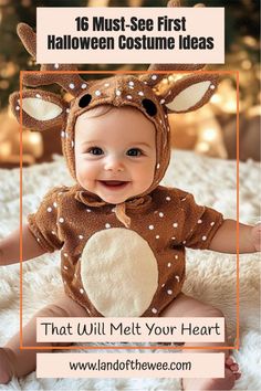 baby girl dressed as a deer. Halloween Costume Ideas For Newborns, Diy Newborn Costumes Halloween, Infant Cat Costume, First Halloween Costume Ideas, Cute Baby Costumes Boy, Newborn Deer Costume, Newborn Costume Halloween Girl, Best First Halloween Costume, Diy One Year Old Halloween Costume