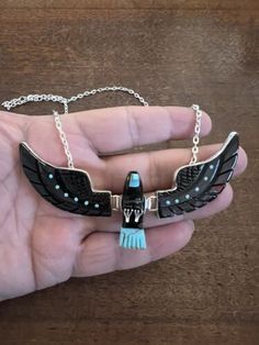 ad eBay - Find many great new & used options and get the best deals for Navajo Native Flying Eagle Necklace Turq & Blk Ben Livingston L 4 1/2 “ Zuni # H at the best online prices at eBay! Free shipping for many products! Black Inlay Jewelry As A Gift, Black Jewelry With Inlay For Gift, Unique Black Necklace With Large Pendant, Black Sterling Silver Jewelry With Inlay, Collectible Black Jewelry With Large Pendant, Southwestern Black Sterling Silver Jewelry, Collectible Black Bohemian Jewelry, Black Bohemian Collectible Jewelry, Bohemian Black Collectible Jewelry