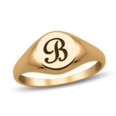 This ladies' signet-style ring can be Personalized with a single initial of your choice, inscribed in an attractive script font. Sterling silver rings cannot be resized after purchase. Classic Formal Signet Ring With Initials, Classic Formal Initial Ring With Hallmarks, Classic Signet Ring With Initials, Classic Yellow Gold Signet Ring With Initials, Adjustable 14k Gold Signet Ring With Initials, Classic Round Signet Ring With Initials, Classic Oval Signet Ring With Initials, Formal Signet Ring With Initials, Classic Engraved Ring With Initials