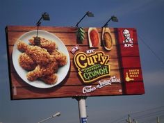 a large sign with some food on it