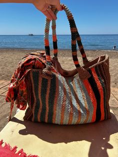 Colorful XXL Raffia  Tote Beach Bag Crochet Raffia Tote Bag | Straw Beach Bag | Oversize Shoulder Bag | Boho Woven Bag | Knitting Shopping Bag | Xlarge Bag This handmade crocheted beach bag is completely hand-knitted using Natural paper rope raffia. It's huge and enough for your daily needs. It is completely useful at every opportunity, from shopping to beach, from sports events to fancy parties. And of course a good accessory can do a miracle with your summer outfit. In addition to a light summ Bohemian Crochet Satchel Bag For Shopping, Bohemian Beach Bags For Shopping, Bohemian Style Bags For Beach Season Shopping, Bohemian Summer Shopping Bag, Bohemian Beach Season Shopping Bags, Bohemian Satchel Beach Bag For Shopping, Top Handle Travel Bag For Beach Season, Brown Pouch Satchel For The Beach, Vacation Shoulder Bag With Removable Pouch