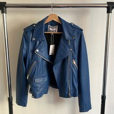 Very Cute Walter Baker Moto Jacket In Cobalt Blue Nwt Never Worn, Small Wear Spot On Right Sleeve That Was There When I Got It. Size Says Xl But Definitely Fits More Like A Medium/Large; See Measurements For Reference. External Is 100% Lamb Leather And So Soft, I Love This Jacket, But I’ve Never Worn It Blue Leather Jacket For Spring, Blue Spring Biker Jacket For Work, Blue Leather Jacket For Workwear In Winter, Blue Biker Jacket For Spring Workwear, Blue Long Sleeve Biker Jacket For Work, Chic Blue Biker Jacket With Long Sleeves, Chic Blue Long Sleeve Biker Jacket, Blue Biker Jacket For Workwear In Fall, Chic Blue Leather Jacket For Work