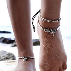 Discover the beauty of boho style anklets with our Boho Starfish Yoga Anklet, blending ocean serenity and yoga essence. This bohemian anklet features a detailed starfish pendant, symbolizing renewal and regeneration, much like the practice of yoga. Beach Jewelry With Adjustable Star Charm, Bohemian Silver Jewelry For Beach Season, Silver Bohemian Jewelry For Beach Season, Silver Strand Jewelry For Festival, Adjustable Beach Jewelry With Star Charm, Silver Strand Anklets For Beach Season, Bohemian Jewelry With Starfish Charm For Festivals, Adjustable Star Charm Jewelry For Festivals, Beach Adjustable Jewelry With Star Charm