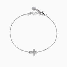 Effy 925 Sterling Silver Diamond Cross Bracelet Classic White Gold Charm Bracelet With Silver Chain, Luxury White Gold Bracelet With Silver Chain, Timeless Silver Diamond Chain Bracelet, Classic White Gold Charm Bracelet With Sterling Silver Clasp, Classic Sterling Silver Charm Bracelet With Silver Chain, Classic White Gold Charm Bracelet With Silver Clasp, Minimalist Sterling Silver Jewelry With 17 Jewels, Luxury Sterling Silver Charm Bracelet For Formal Occasions, Luxury Sterling Silver Chain Bracelet As Gift