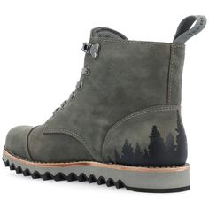 Territory's Zion hiking boot is ready to take you wherever your adventure may go. This water-resistant genuine leather boot features a gorgeous pine tree design on the tongue & heel. A durable EVA/Rubber sole paired with a 6 mm Tru Comfort Foam� insole rounds the design for comfort and support. Rugged Lace-up Moto Boots For Outdoor Activities, Rugged Durable Combat Boots For Adventure, Rugged Steel Toe Lace-up Boots For Outdoor Activities, Rugged High-top Moto Boots For Hiking, Rugged Lace-up Moto Boots For Hiking, High-top Moto Boots With Vibram Sole For Outdoor, High-top Lace-up Boots With Reinforced Toe For Adventure, Rugged Combat Boots With Reinforced Heel For Outdoor, Rugged Lace-up Boots With Reinforced Toe For Outdoor Activities