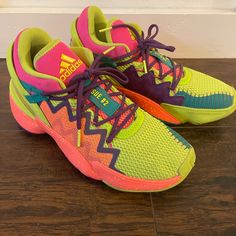 These Are Adidas Donovan Mitchell Edition. They Are Brand New Never Worn. Smoke Free Home. Size 5 In Big Boys. Sporty Multicolor Non-slip Sneakers, Sporty Non-slip Multicolor Sneakers, Multicolor Non-slip Sporty Sneakers, Yellow Synthetic Running Shoes With Rubber Sole, Playful Lace-up Sneakers For Sports, Playful Lace-up Sports Sneakers, Adidas Yellow Sneakers With Rubber Sole, Multicolor Low-top Non-slip Sneakers, Colorful Low-top Sneakers For Sports