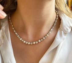 Pearl Sterling Silver Fine Necklaces Tennis 925 Round Women CZ ADASTRA JEWELRY Perls Jewellery, Accessories Styling, Diamond Dust, Colour Stone, Women Jewellery, Tennis Necklace, Diamond Necklaces, Vintage Necklaces, Classic Accessories